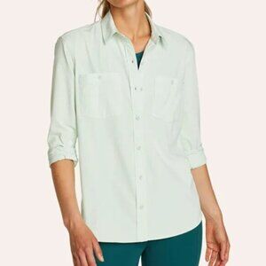 NWT Eddie Bauer Women Long Sleeve Button Down Light Mint Green Shirt, size XL